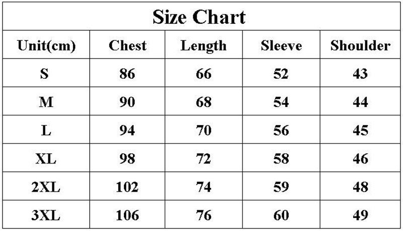 T0054 size chart