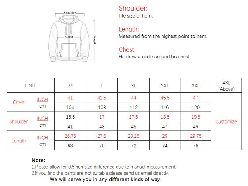 M011 tops size chart
